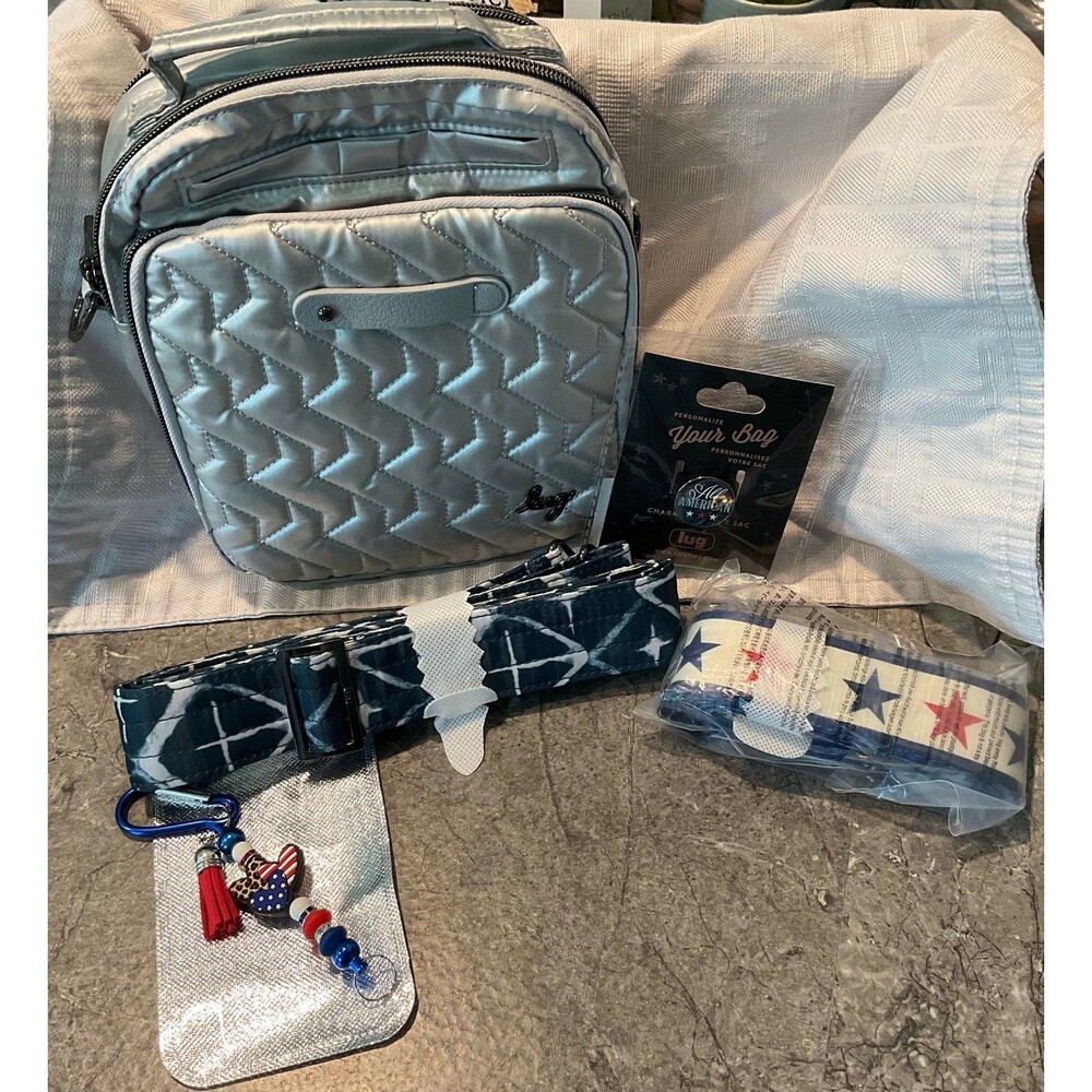 EUC Lug Skeeter Convertible Crossbody Metallic Silver & Patriotic Accessory Lot